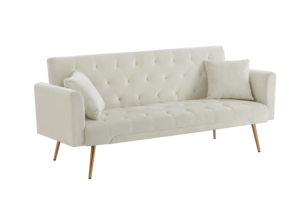Beige Velvet Convertible Sofa Bed Q7865