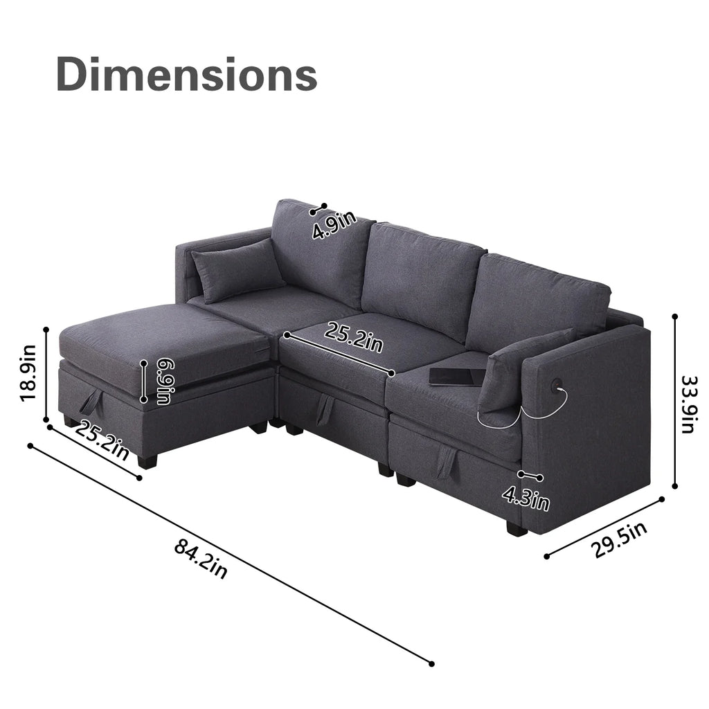 Dark Gray L-Shaped Sectional Sofa with Chaise H801
