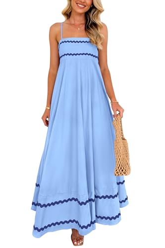 Summer Flowy Maxi Dress Sleeveless Spaghetti Strap D35621