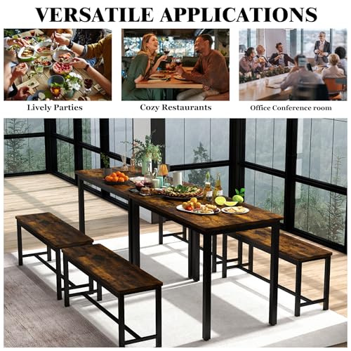 3-Piece Grey Dining Table Set with 2 Benches T17597
