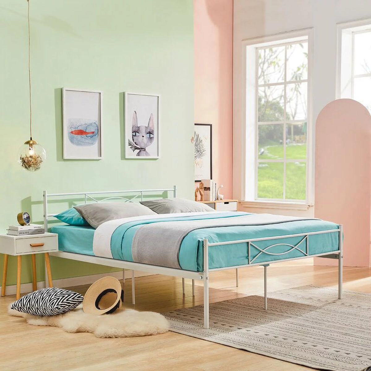 Twin Size Black Metal Platform Bed Frame with Headboard and Footboard A7363