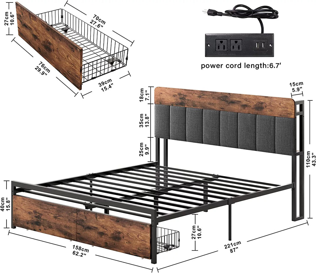 Queen Storage LED Bed Frame with Drawer V425847
