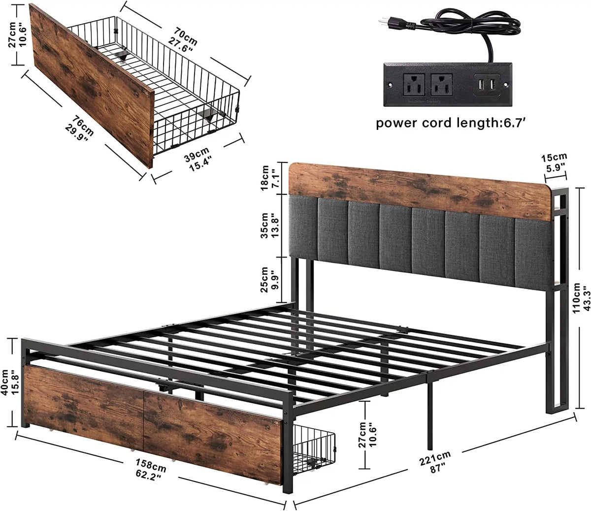 Queen Storage LED Bed Frame with Drawer V425847