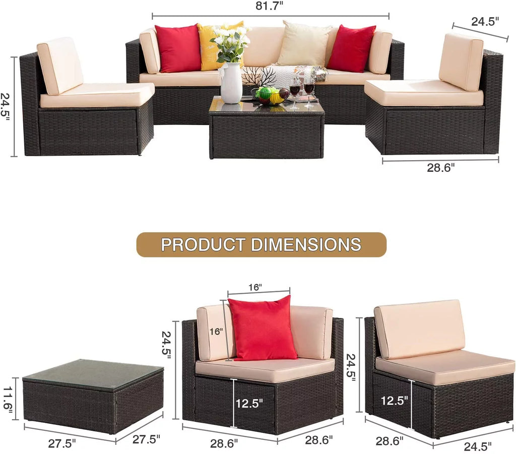 6 Pieces Wicker PE Rattan Sectional Sofa with Cushions D7766