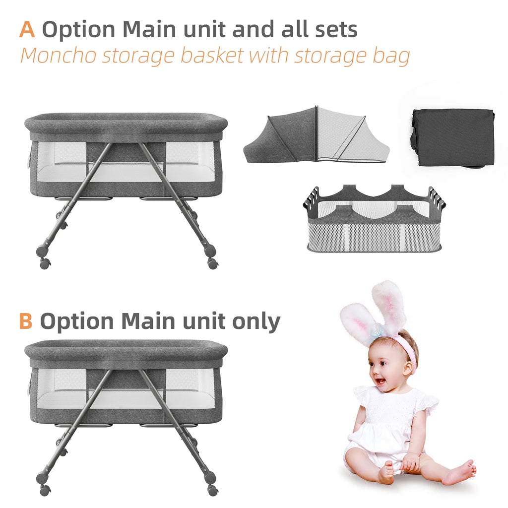Portable Folding Rocking Bassinet with Storage Basket, Travel Bag, Gray A8097