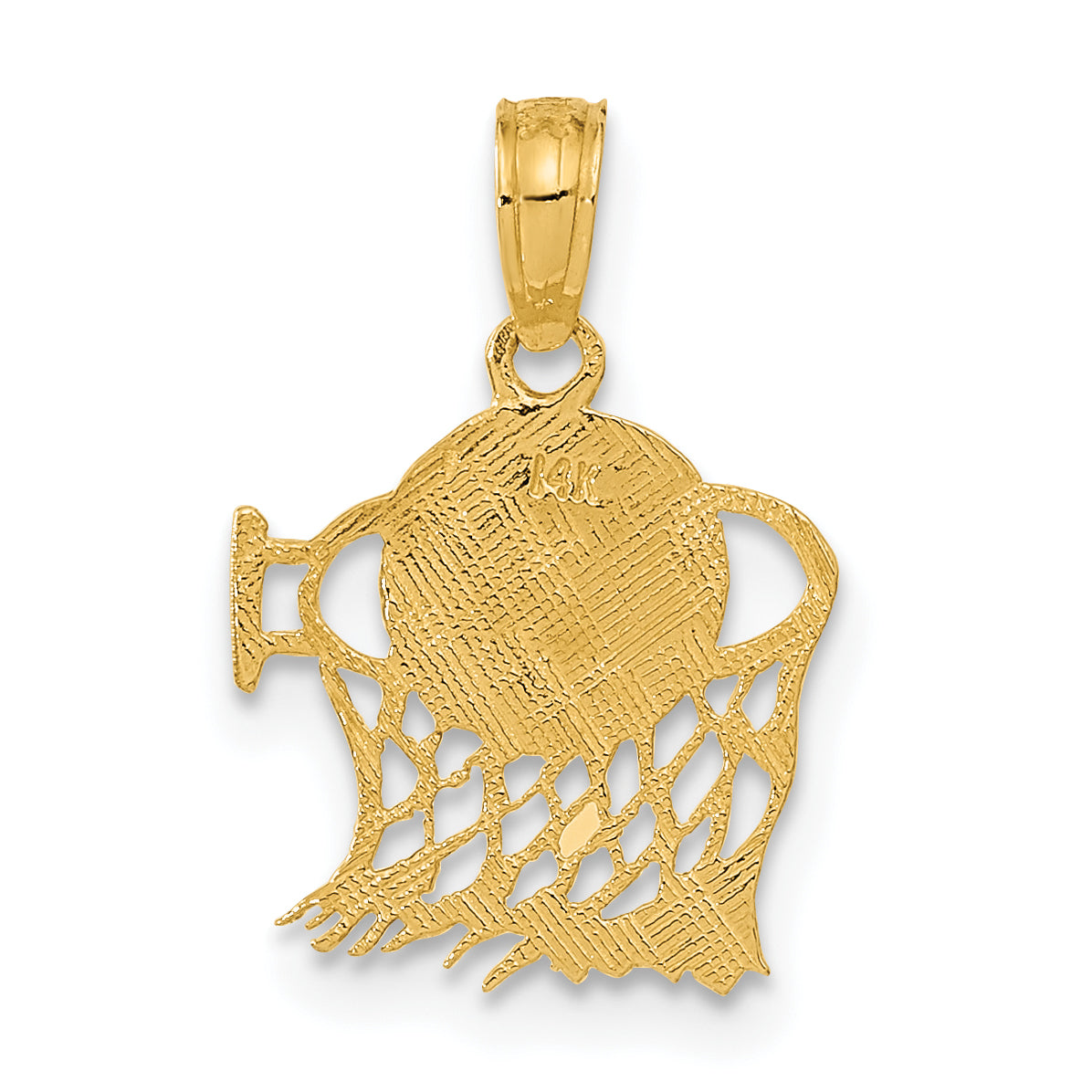 10K Yellow Gold Basketball In Net Pendant Charm with 14K Yellow Gold Rope Chain Necklace 18'' K322