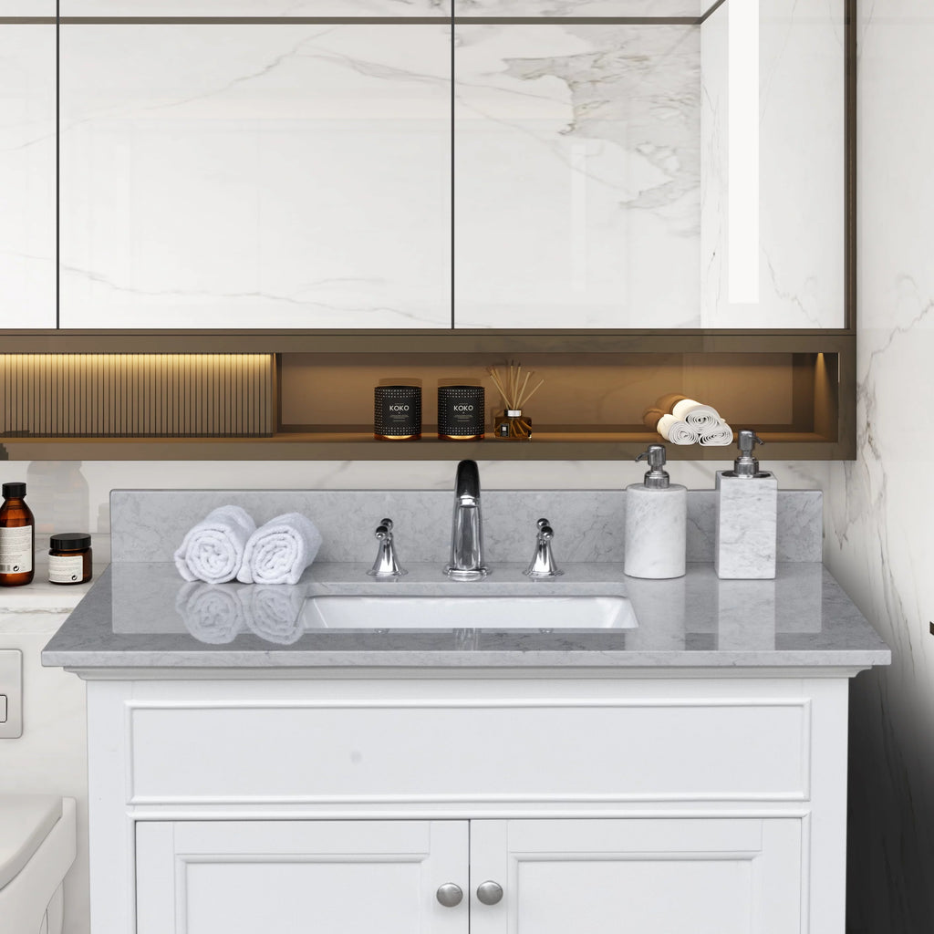 37in Grey Engineered Stone Vanity Top with Ceramic Sink P721