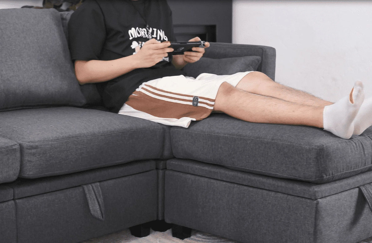 Dark Gray L-Shaped Sectional Sofa with Chaise H801