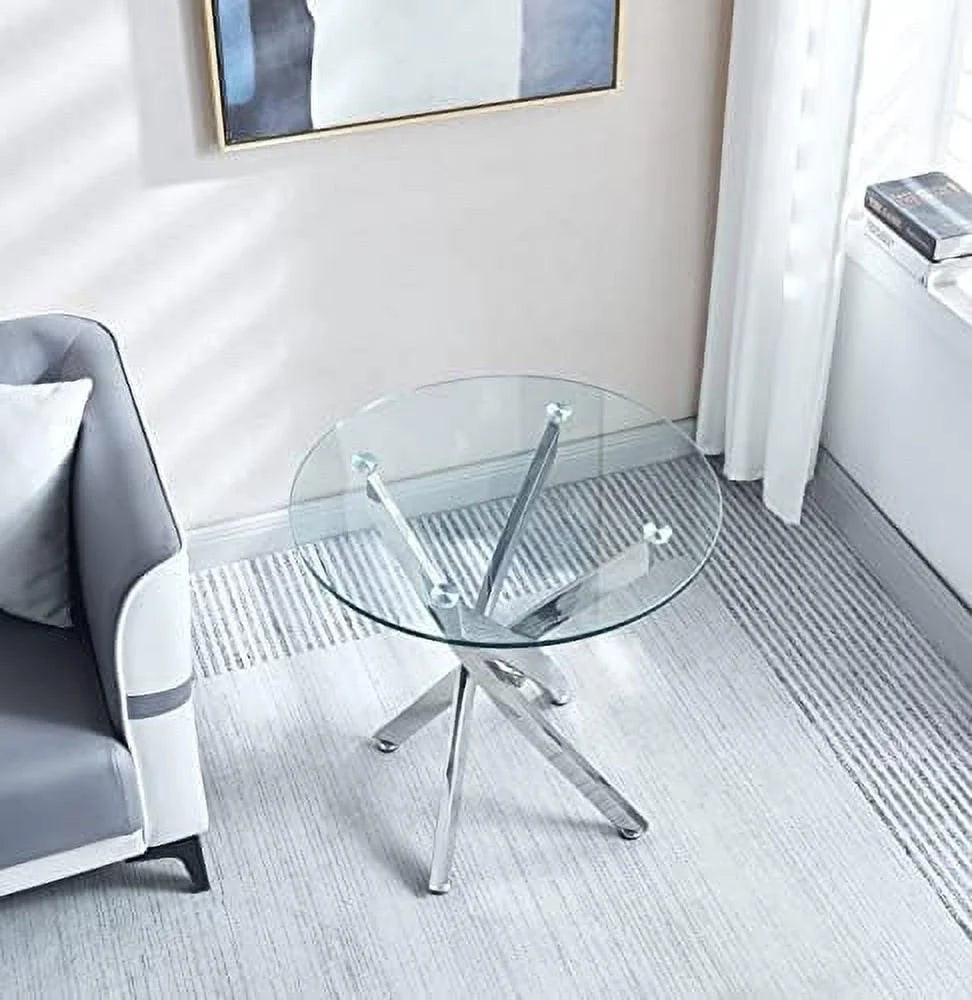 Round Glass End Table with Chrome Legs S525512