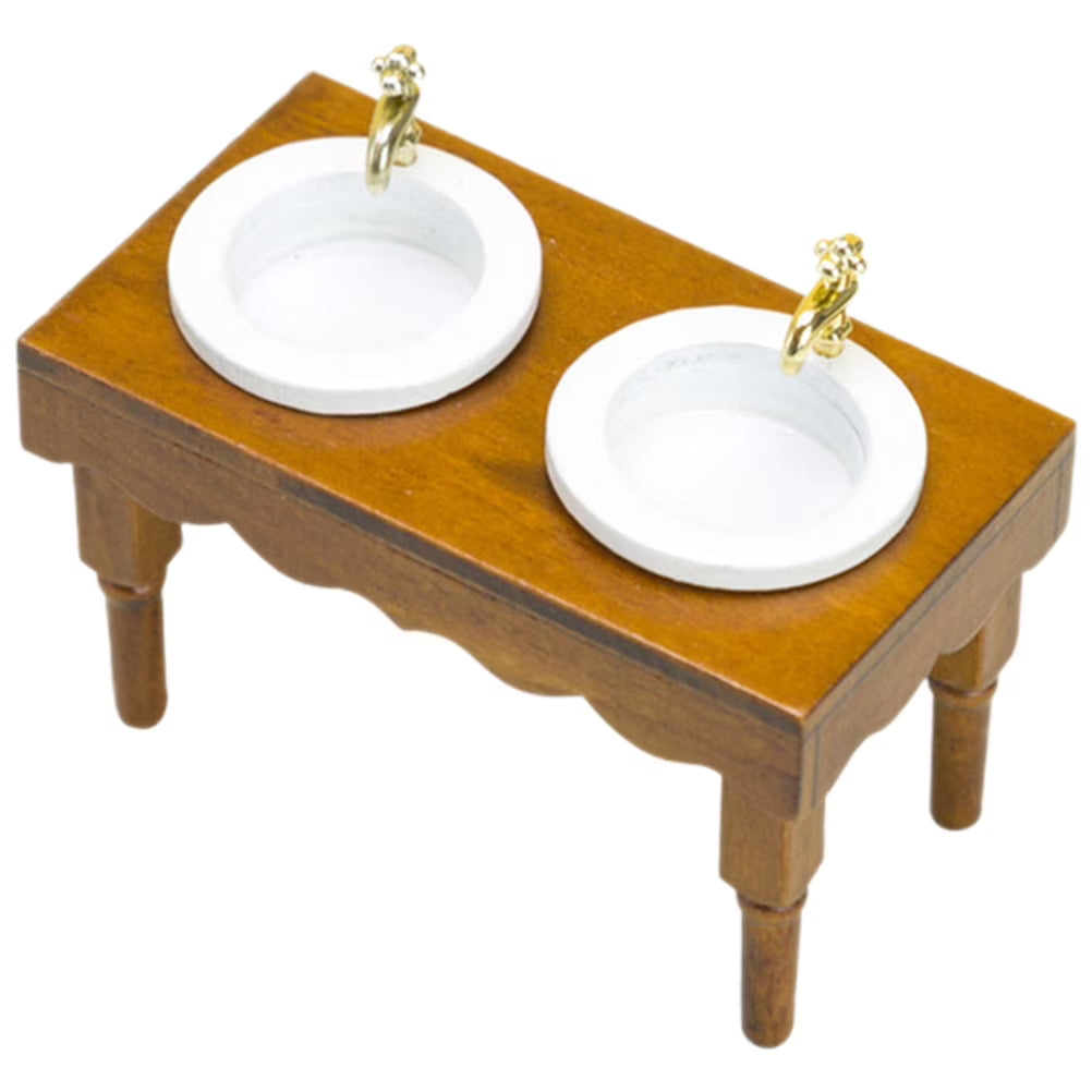1:12 Miniature Wooden Dollhouse Wash Basin Furniture Double Sink B687868