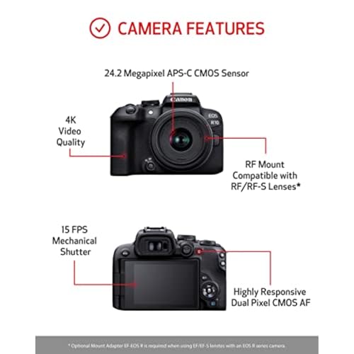 Mirrorless Camera with Lens, Tripod and Microphone, 24.2 Megapixel, 4K Video, Black R981