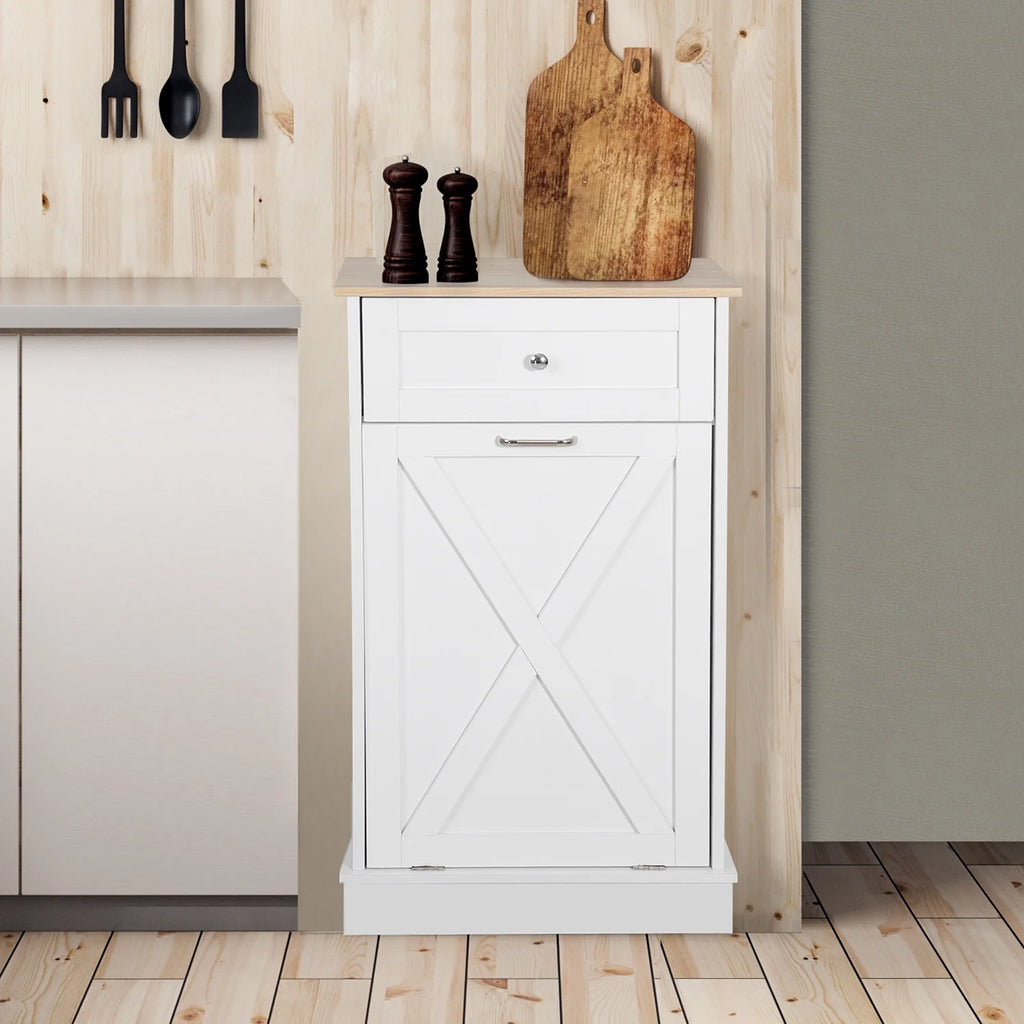 White Tilt Out Trash Can Cabinet T206613