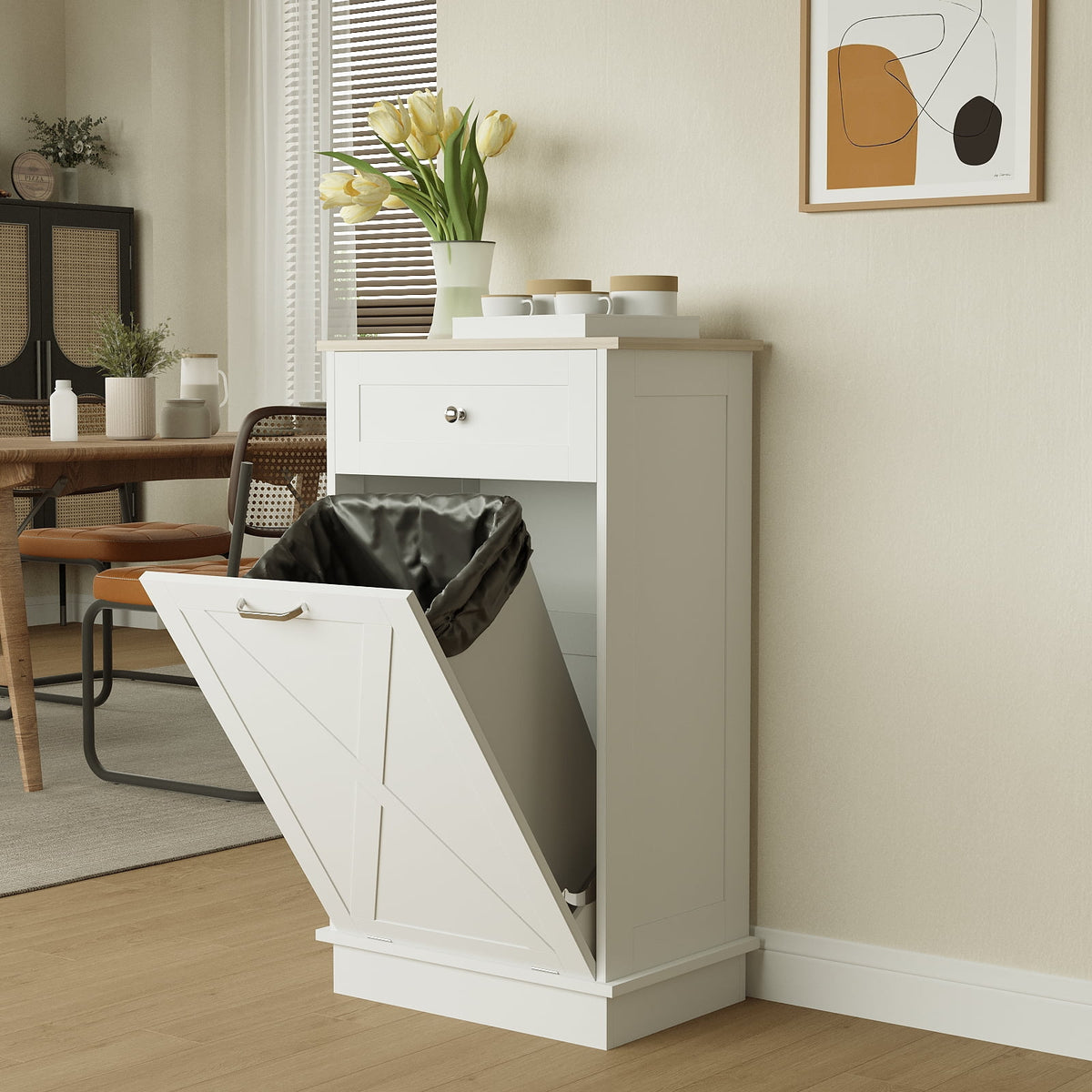 White Tilt Out Trash Can Cabinet T206613