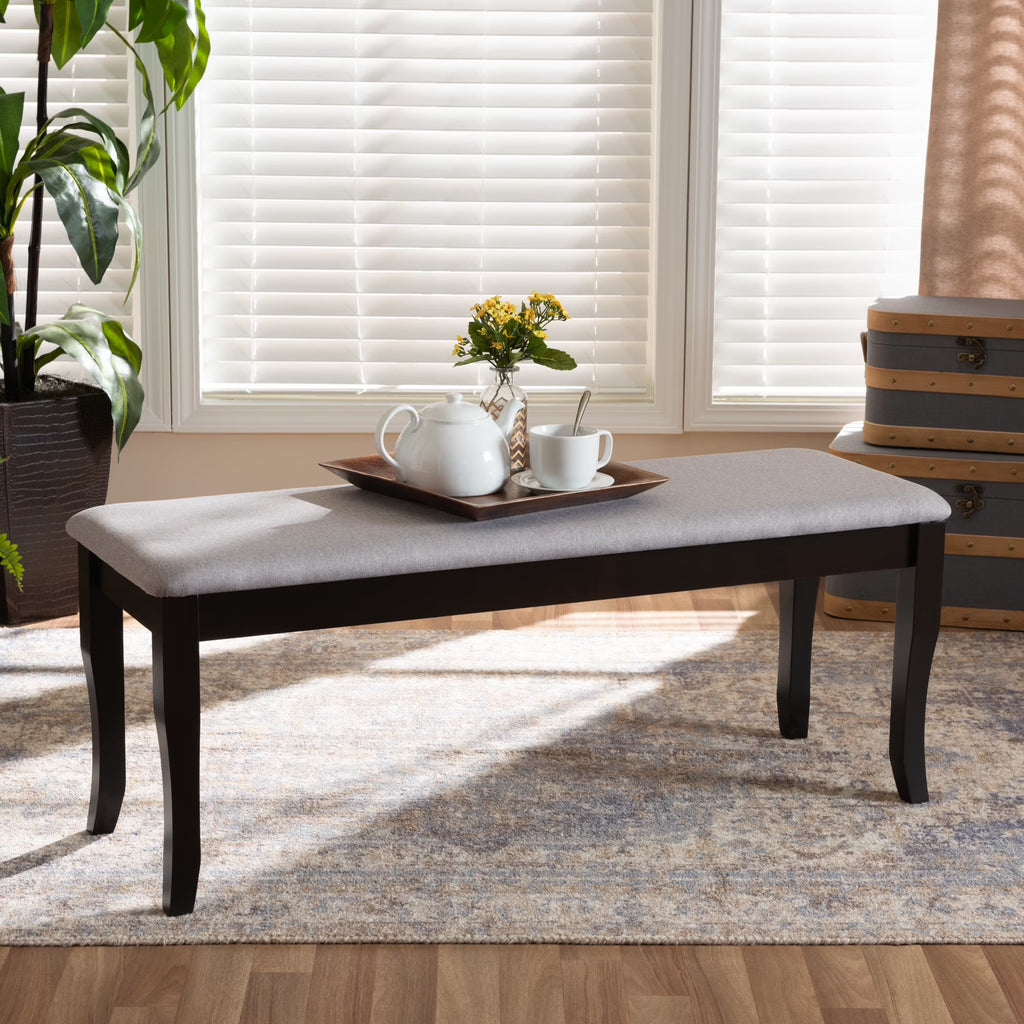 Grey Fabric Upholstered Wood Dining Bench D2526