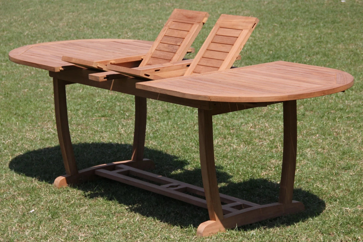 Grade-A Teak 5 Pc Dining Set with Oval Trestle Leg Table and 4 Stacking Arm Chairs S210