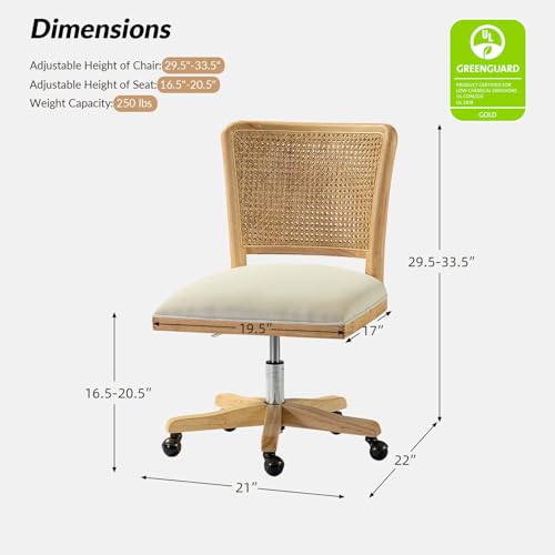 Upholstered Armless Swivel Desk Chair with Rattan Mid-Back A72246