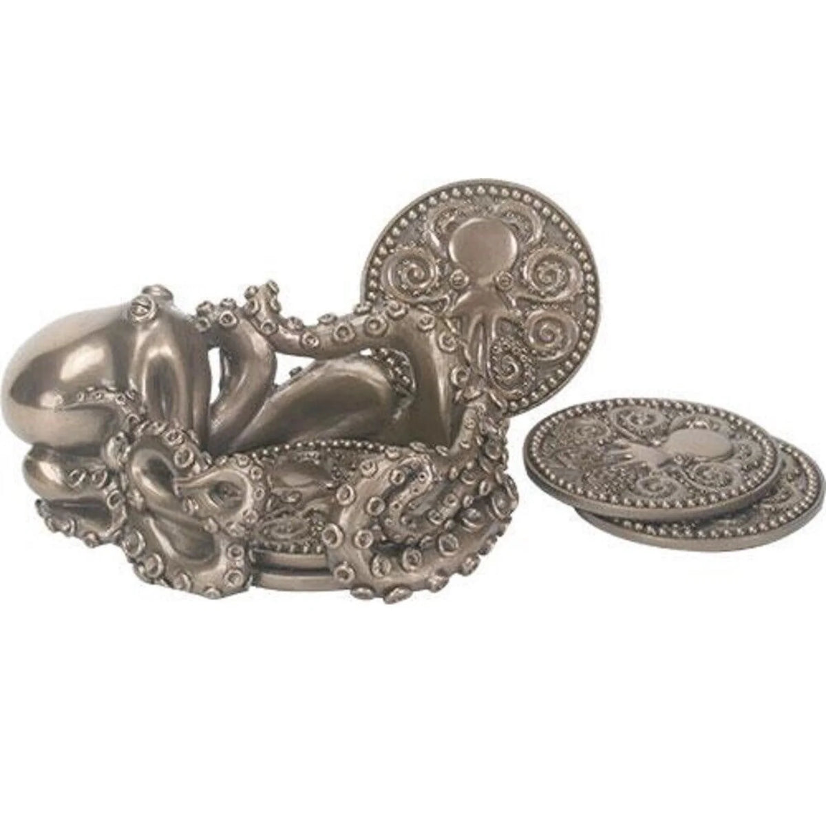 Coaster Holder with 4 Coasters Octopus Nautical Bar Decor Q49378