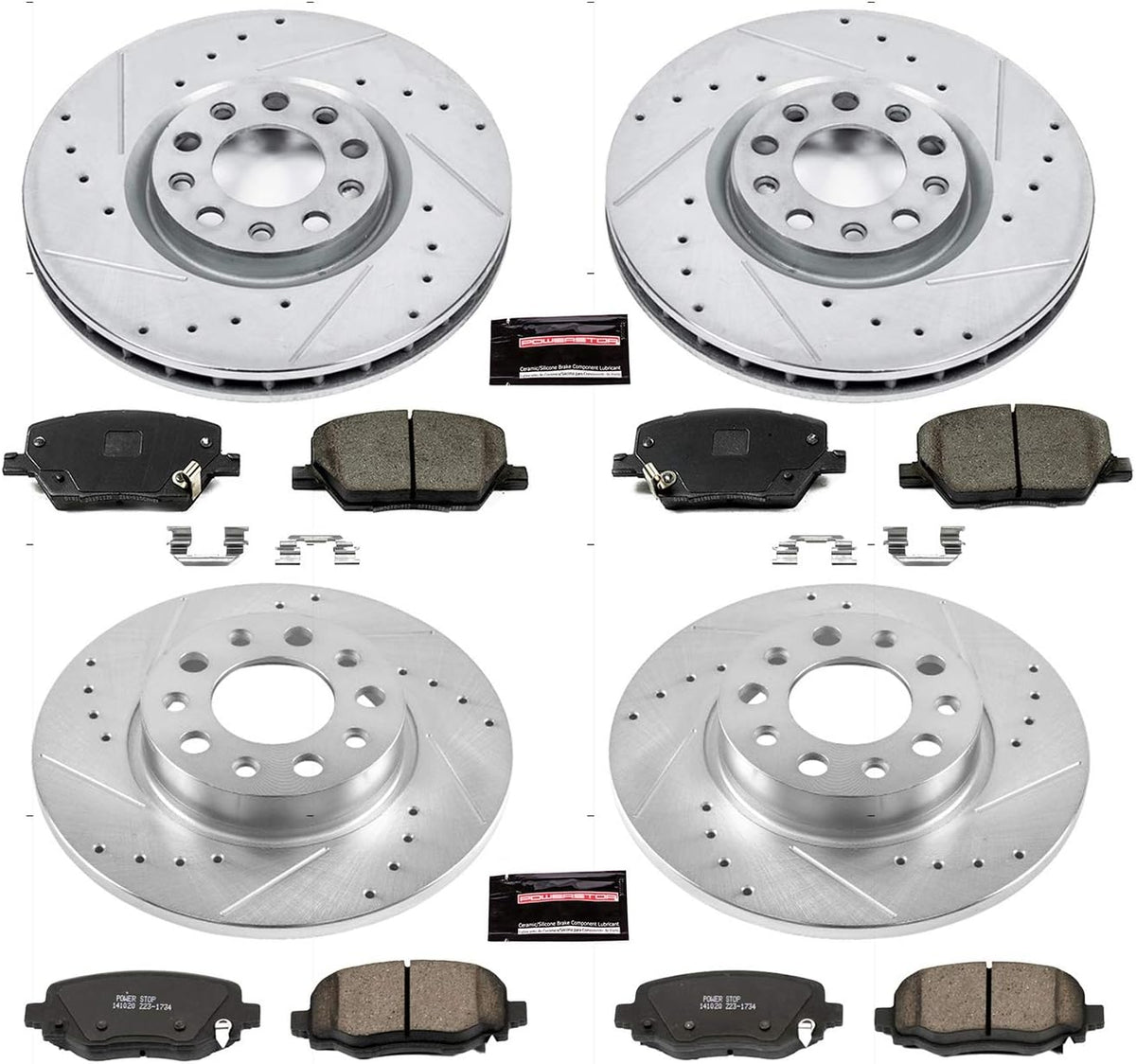 Front and Rear Z23 Carbon Fiber Brake Pads with Drilled & Slotted Brake Rotors Kit H600
