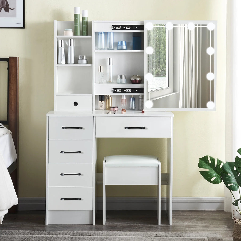 White Vanity Set with Mirror & Lights O904240
