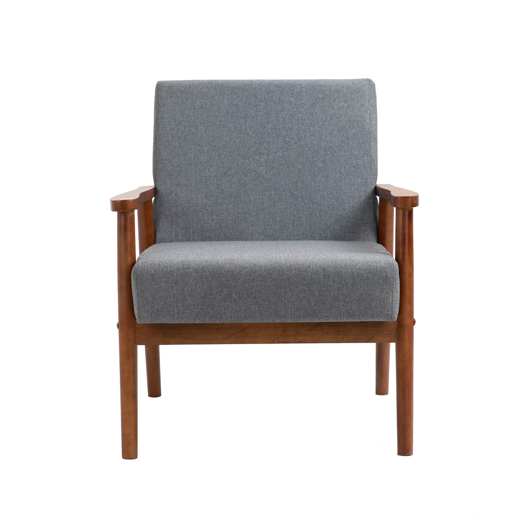 Mid-century Modern Solid Wood Brown Faux Leather Armchair V835638