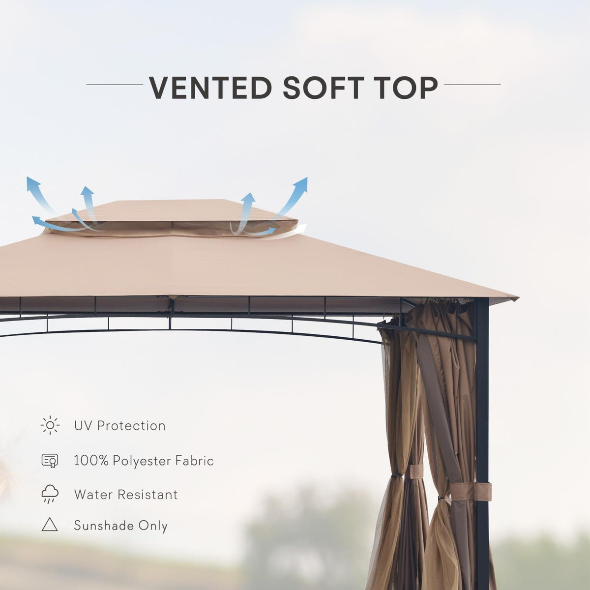 Sand Double Roof Patio Gazebo with Mosquito Netting Q8118