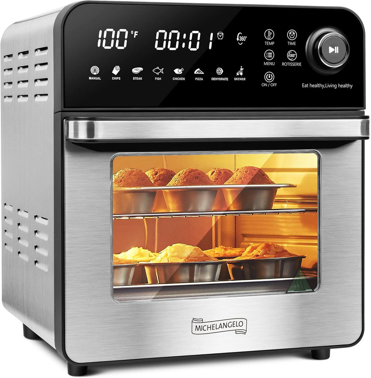 16 Quart 7-in-1 Stainless Steel Air Fryer Oven with Rotisserie and Racks C86152