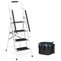 4-Step Portable Folding Anti-Slip Steel Ladder with Handrails H690827