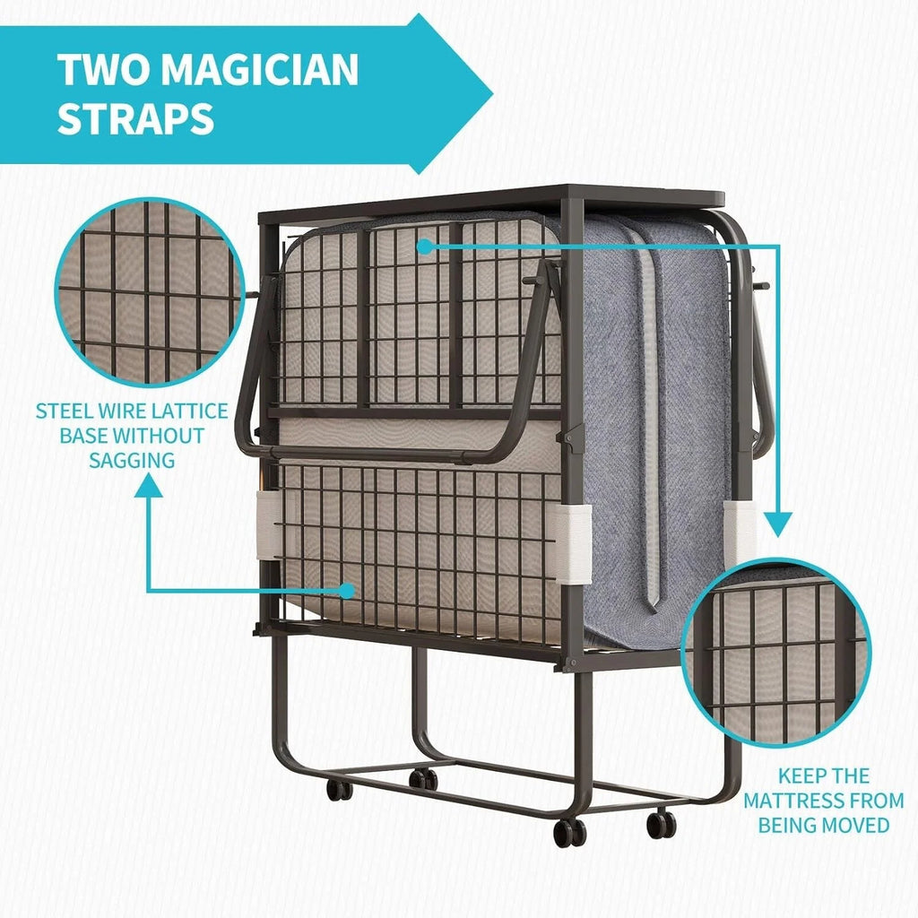 Folding Bed with Mattress, Portable Roll Away Bed, Gray Twin XL H514