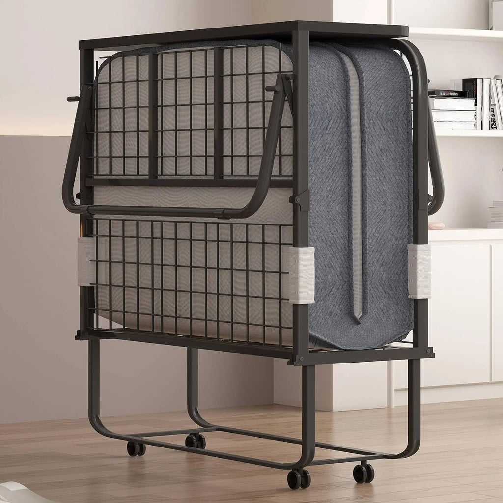 Folding Bed with Mattress, Portable Roll Away Bed, Gray Twin XL H514