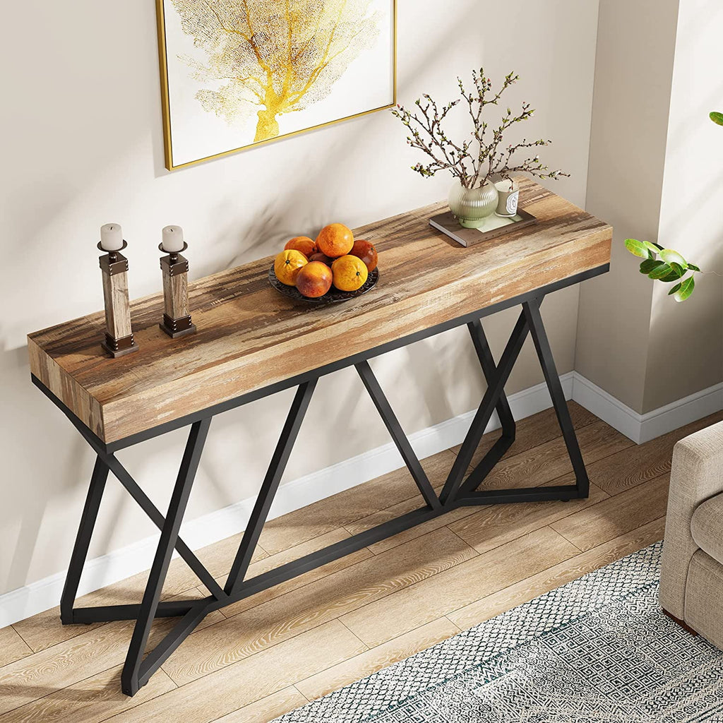 55" Wood Console Table with Metal Base Q296