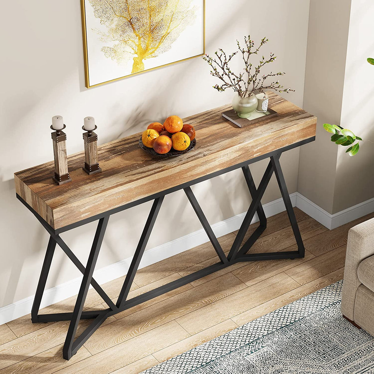 55" Wood Console Table with Metal Base Q296