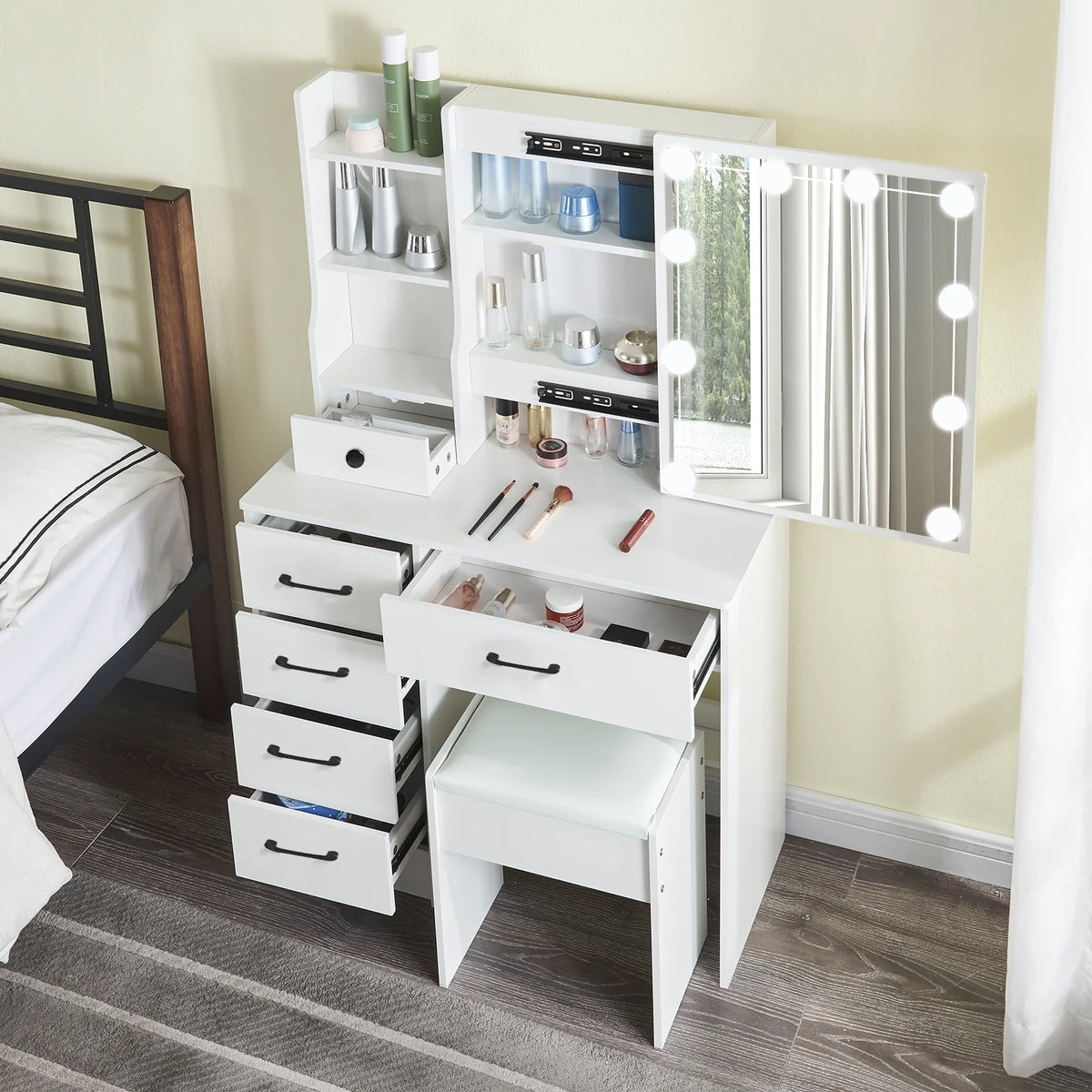 White Vanity Set with Mirror & Lights O904240