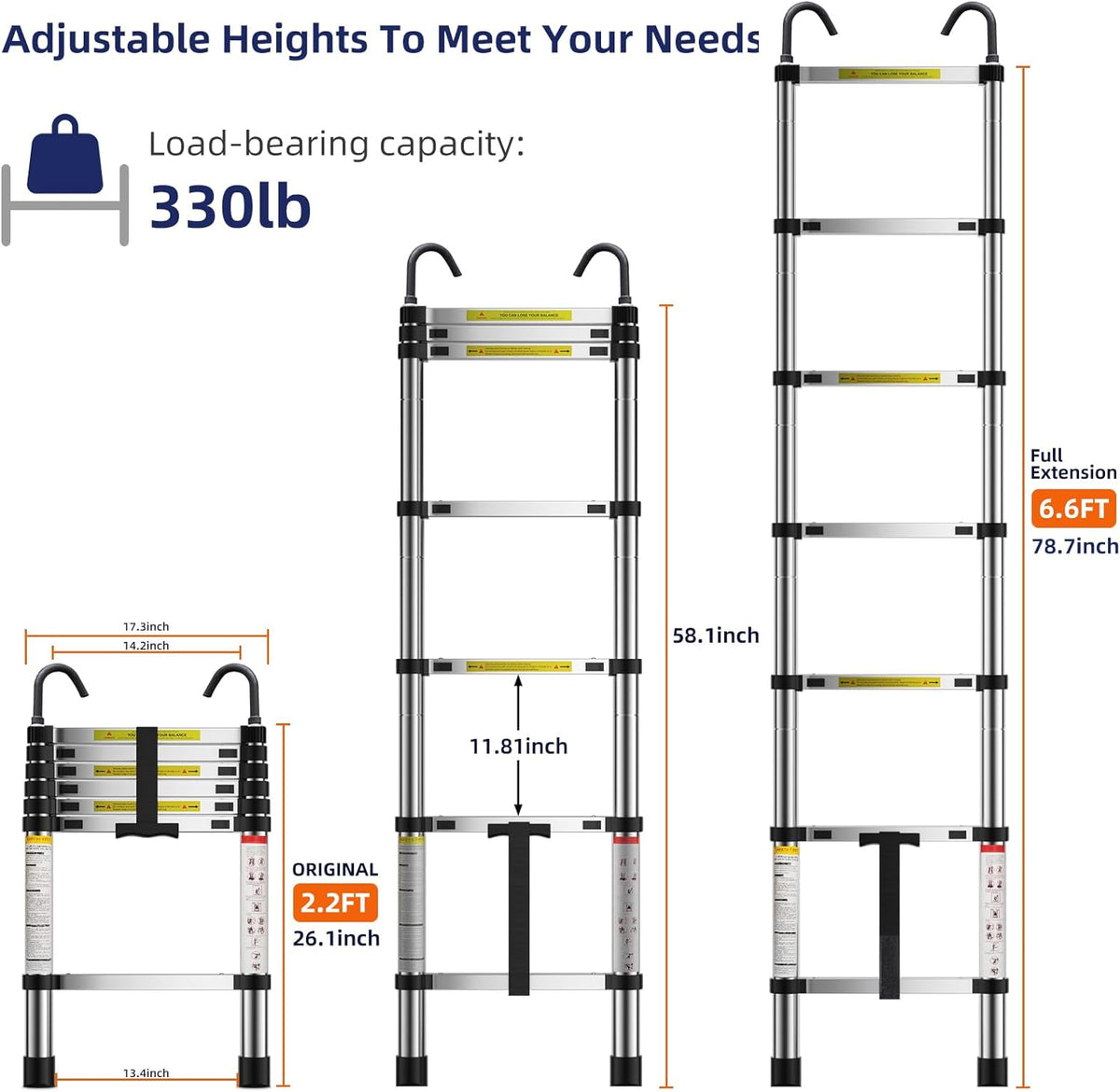 6.6ft Aluminum Telescoping Ladder with Hook V6421