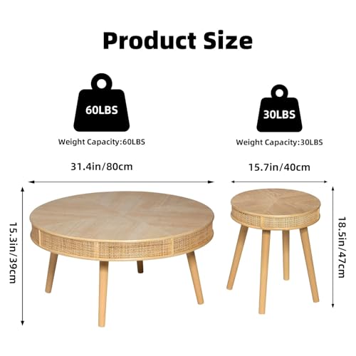 2-Piece Solid Wood Rattan Coffee Table Set R45037
