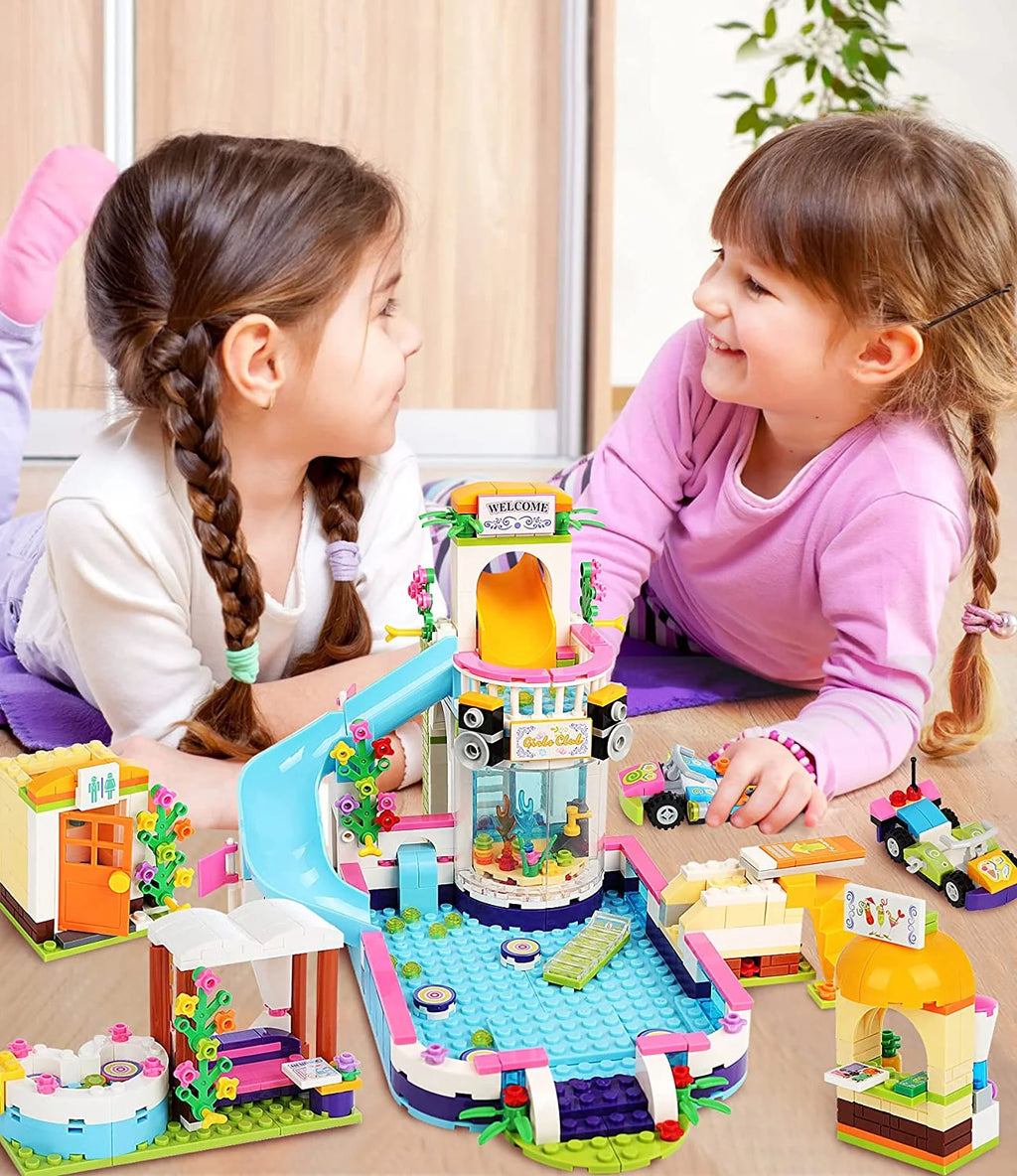 727 Pieces Pool Building Blocks Set with Toy Juice Bar and Hot Tub J24267