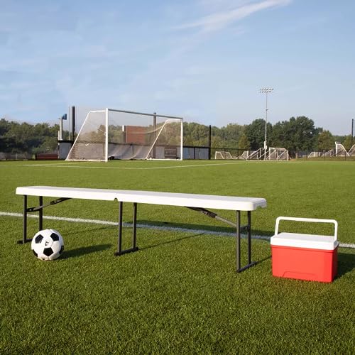 Foldable 6 Foot White Plastic and Steel Bench A5444