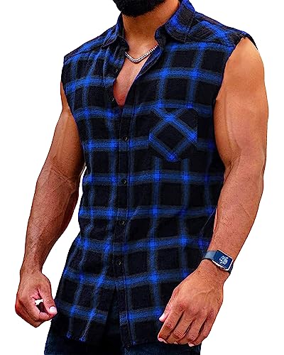 Sleeveless Plaid Flannel Shirt J78799