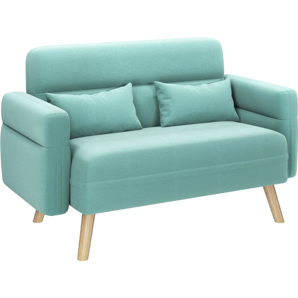 Aquamarine Fabric Loveseat Sofa with Lumbar Pillows S727743