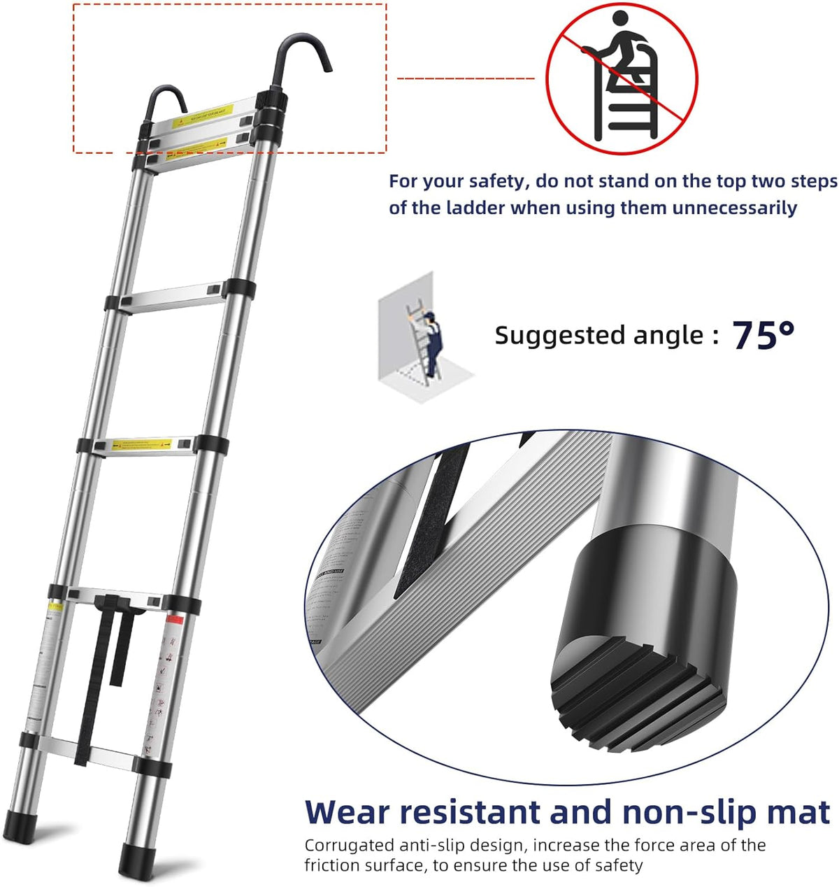 6.6ft Aluminum Telescoping Ladder with Hook V6421