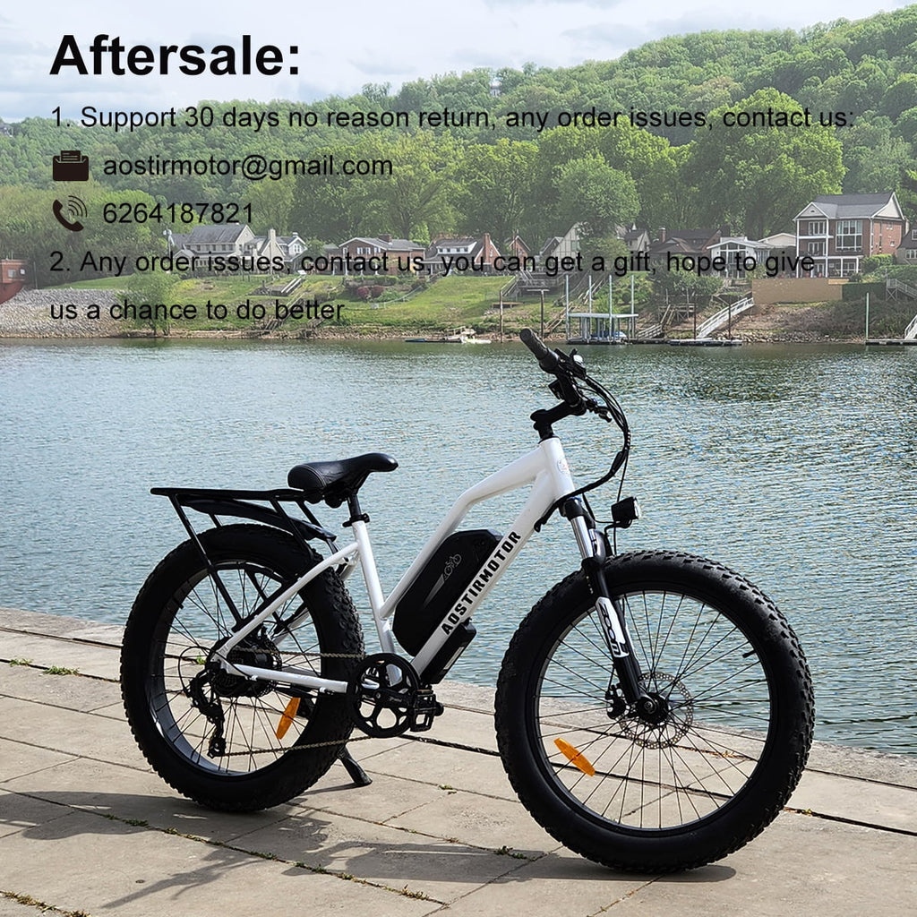 Electric Mountain Bike 750W 48V 13AH Removable Lithium Battery 26" 4.0 inch Fat Tire White A23701