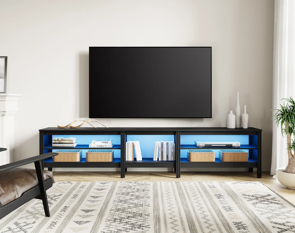 Brown Wood TV Stand with 6 Open Shelves S3335