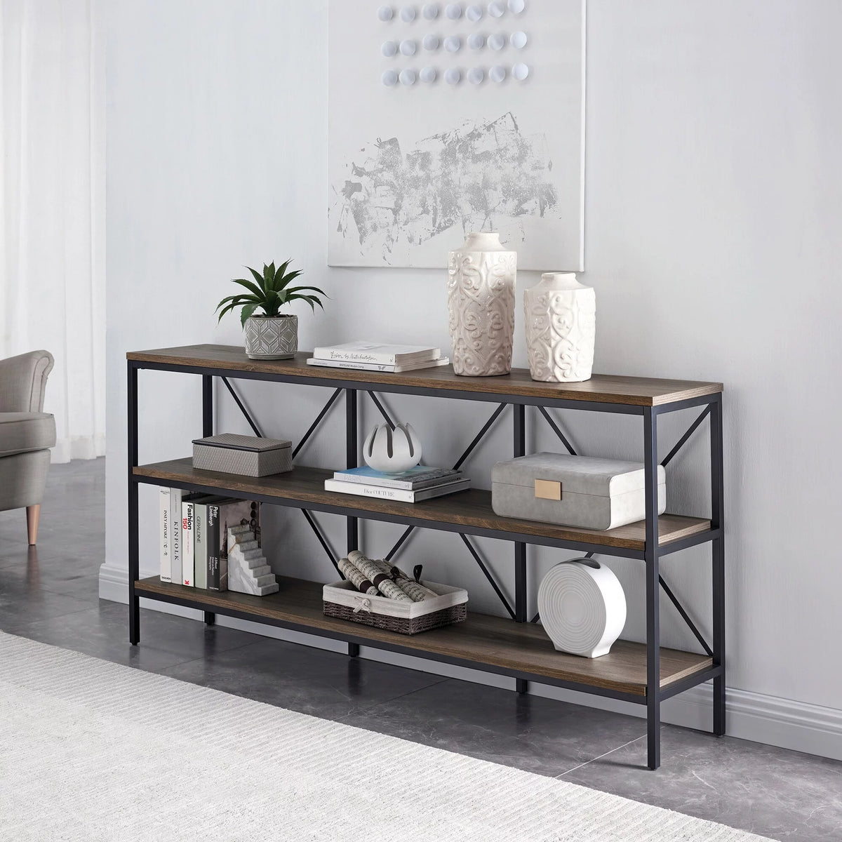 Blackened Bronze Black Grain Rectangular Console Table Z31511
