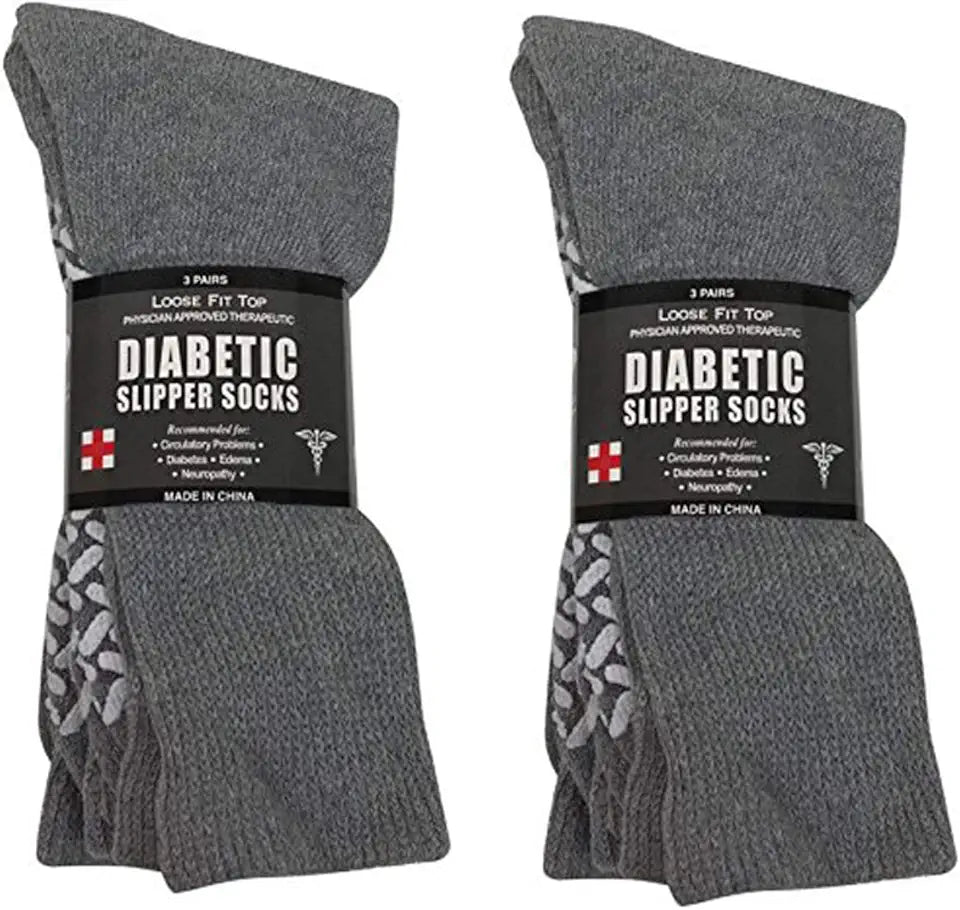 Diabetic Non Skid Slipper Socks with Gripper Bottoms 6 Pack H526