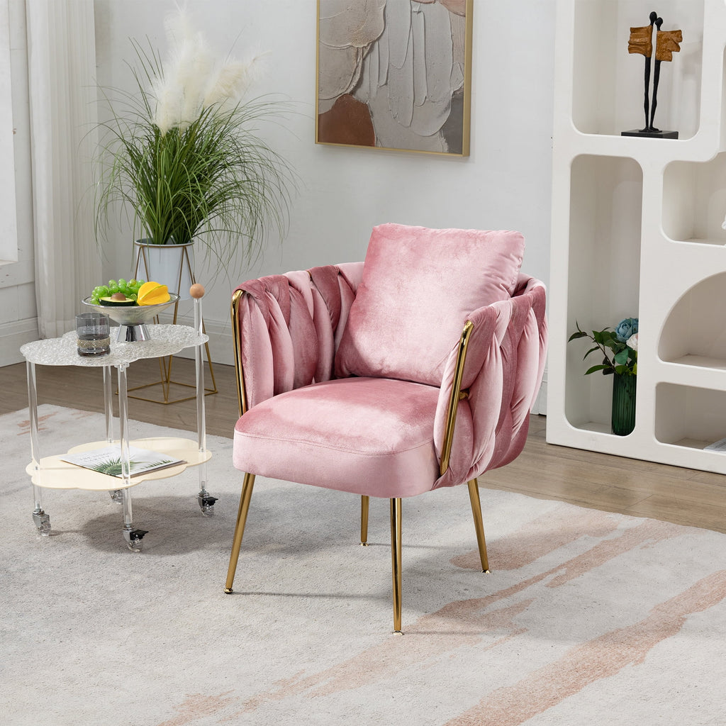 Pink Velvet Upholstered Accent Chair with Gold Metal Leg V339556
