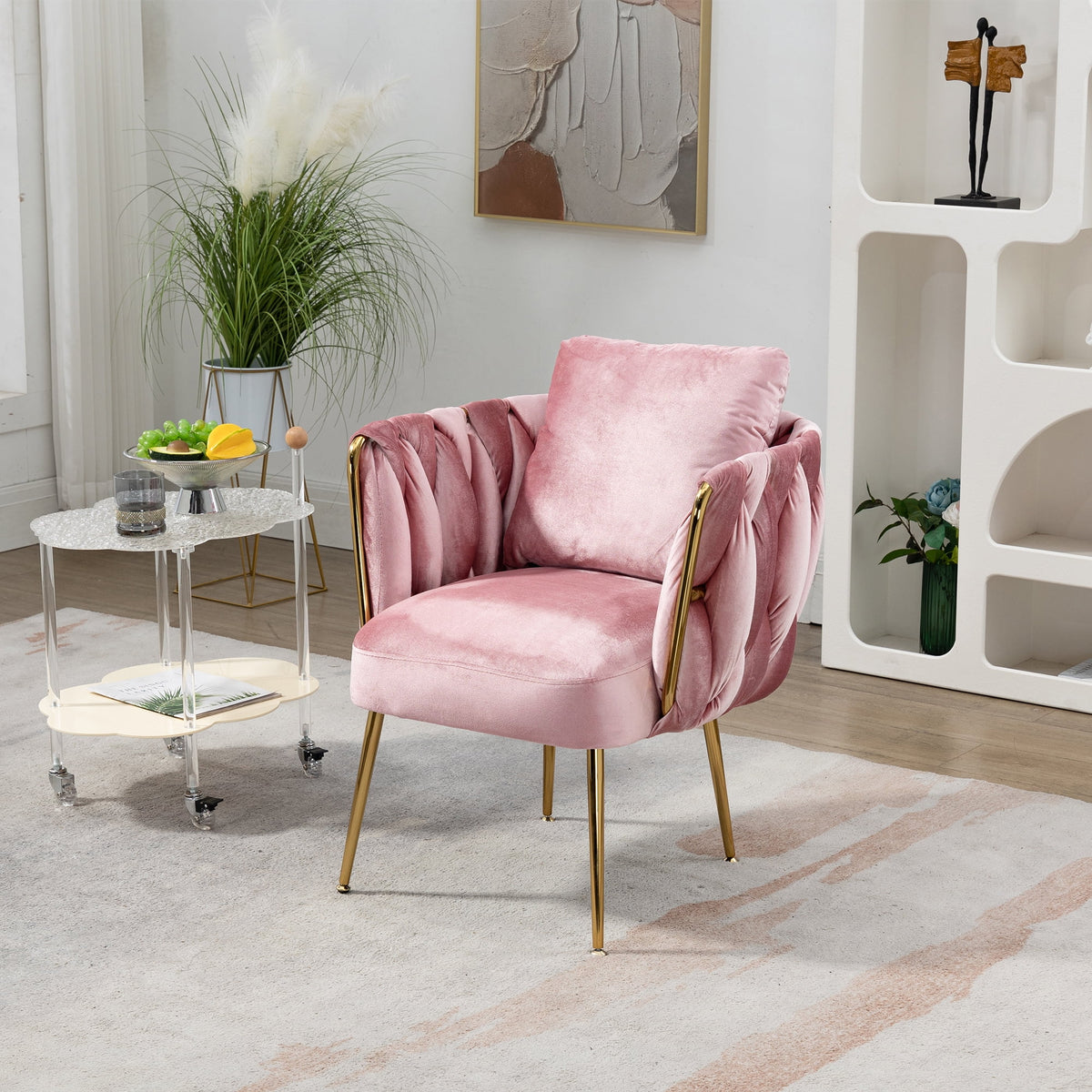 Pink Velvet Upholstered Accent Chair with Gold Metal Leg V339556