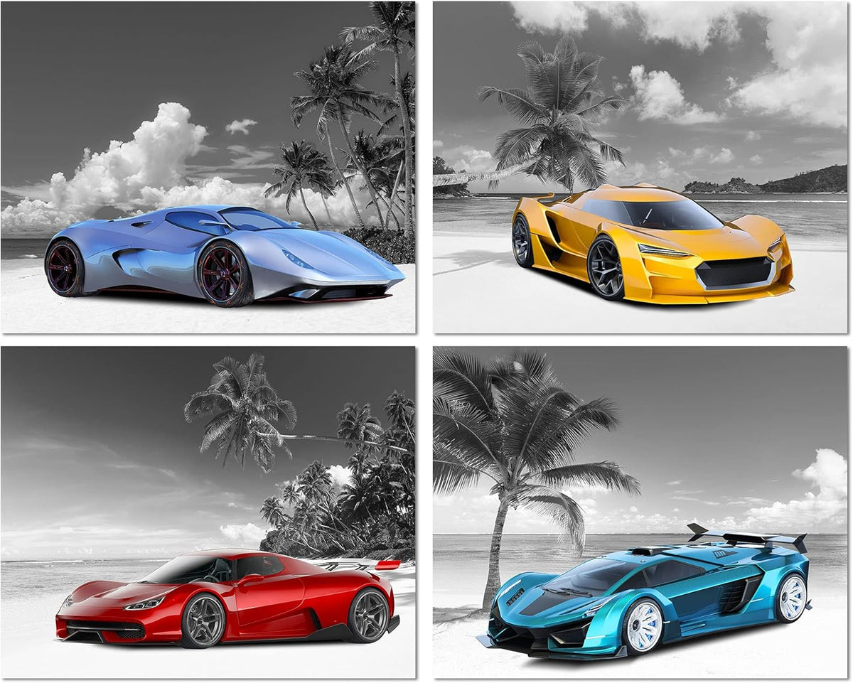 Set of 4 Unframed Black and White Car Posters (8x10in) N381249