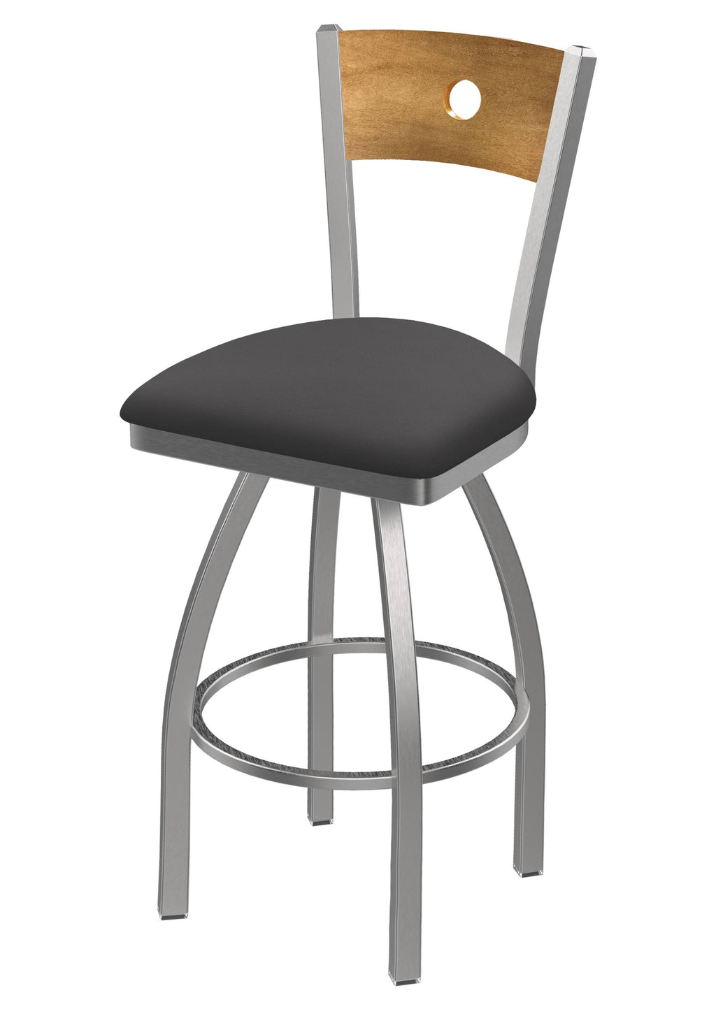 Counter Stool with Stainless Finish, Medium Grey Seat, Medium Maple Back A4173