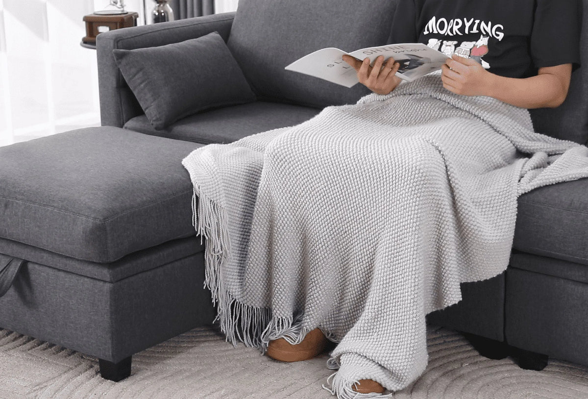 Dark Gray L-Shaped Sectional Sofa with Chaise H801