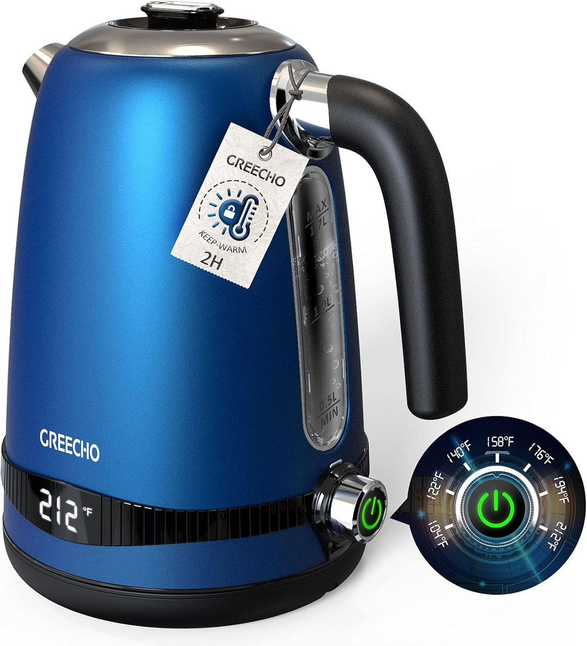 1.7L Electric Kettle with LED Display & 7 Heat Settings, 304 Stainless Steel, Pack of 2 P376246