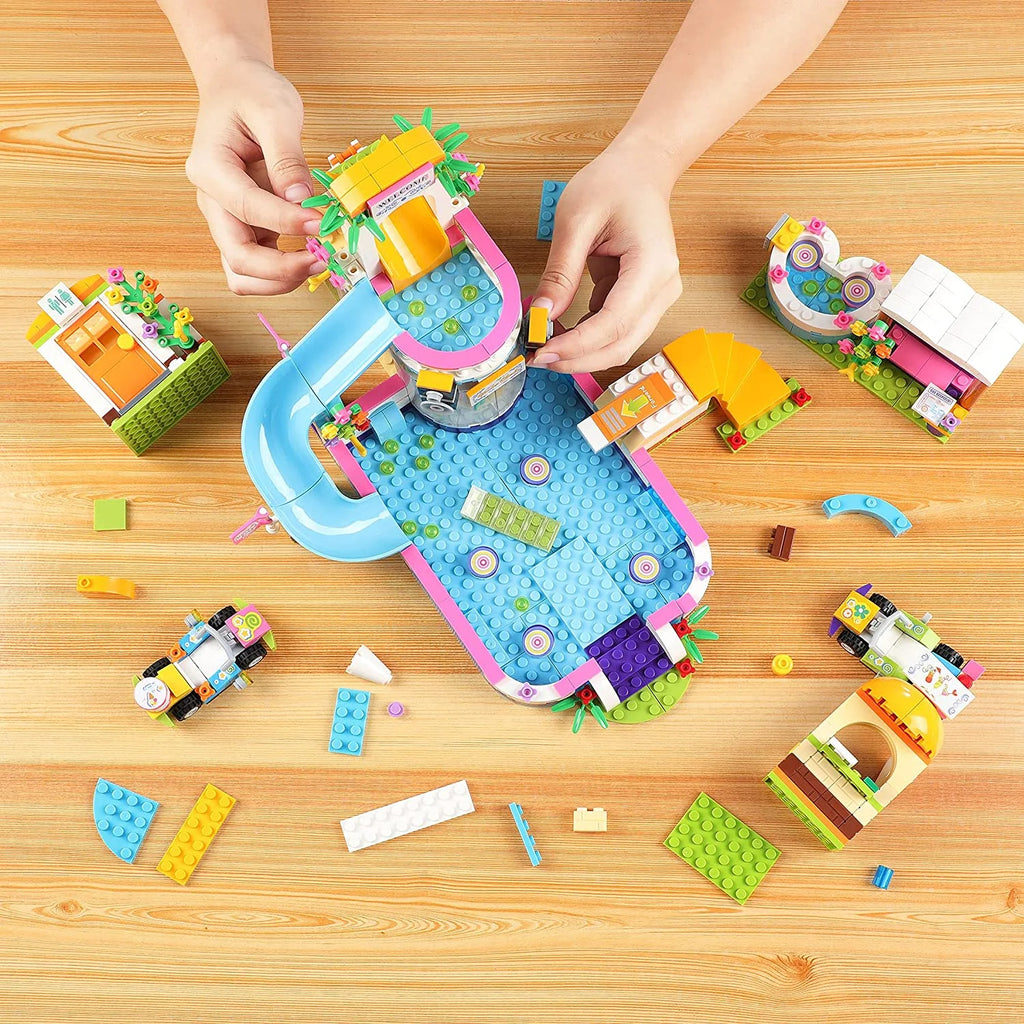 727 Pieces Pool Building Blocks Set with Toy Juice Bar and Hot Tub J24267